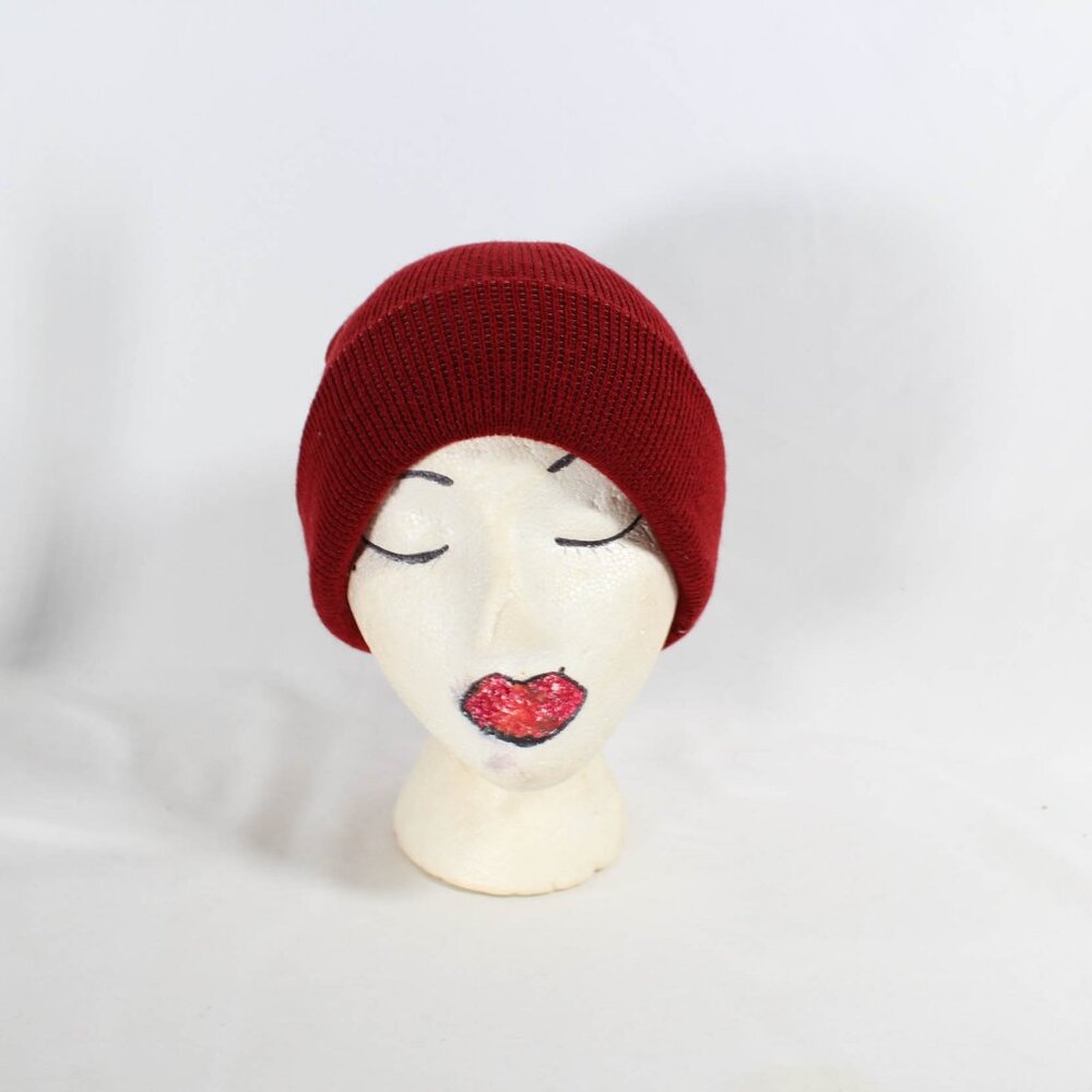 Dark Red Unisex Beanie Hat - Classic, Solid, Stretchy, OSFM, Hand Wash Only